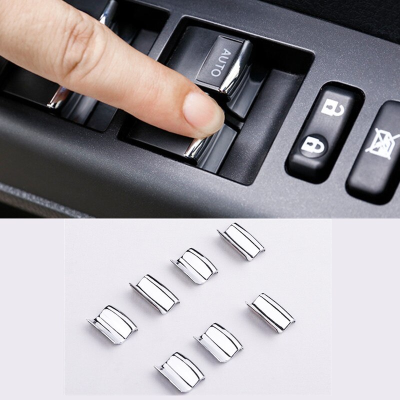 7pcs Chrome Window Glass Lift Button Cover Trim Decal for Toyota VIOS ALTIS CAMRY RAV4 WISH Yaris Car Interior Accessories