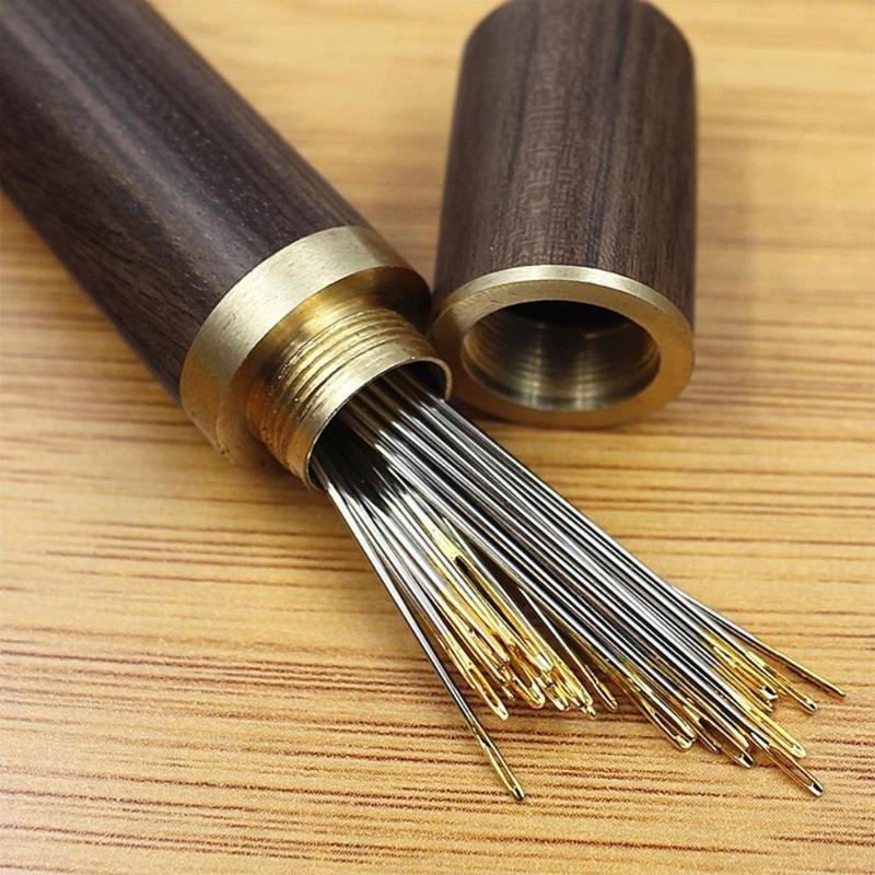 Practical Wood Box Leather Knitting Needle Case DIY Sewing Needles Housing Case Boxes Household Sewing Accessories