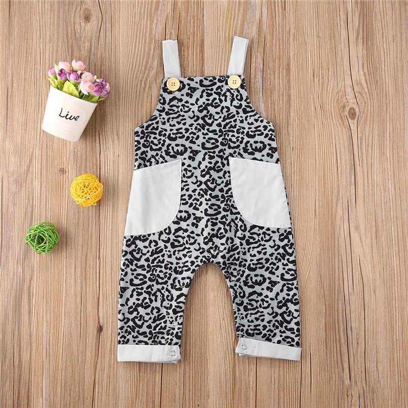 0-5Y Baby Baby Meisjes Jongens Kids Overalls Broek Luipaard Print Pocket Patchwork Rompertjes Jumpsuits Zomer Kleding