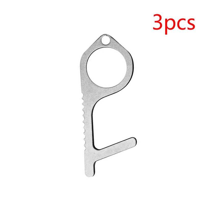 No Touch Door Open Key Avoid Touch Contactless Open Door Elevator Safety Key Door Open Isolation Brass Silver Storage Key Buckle: 3pcs  silver