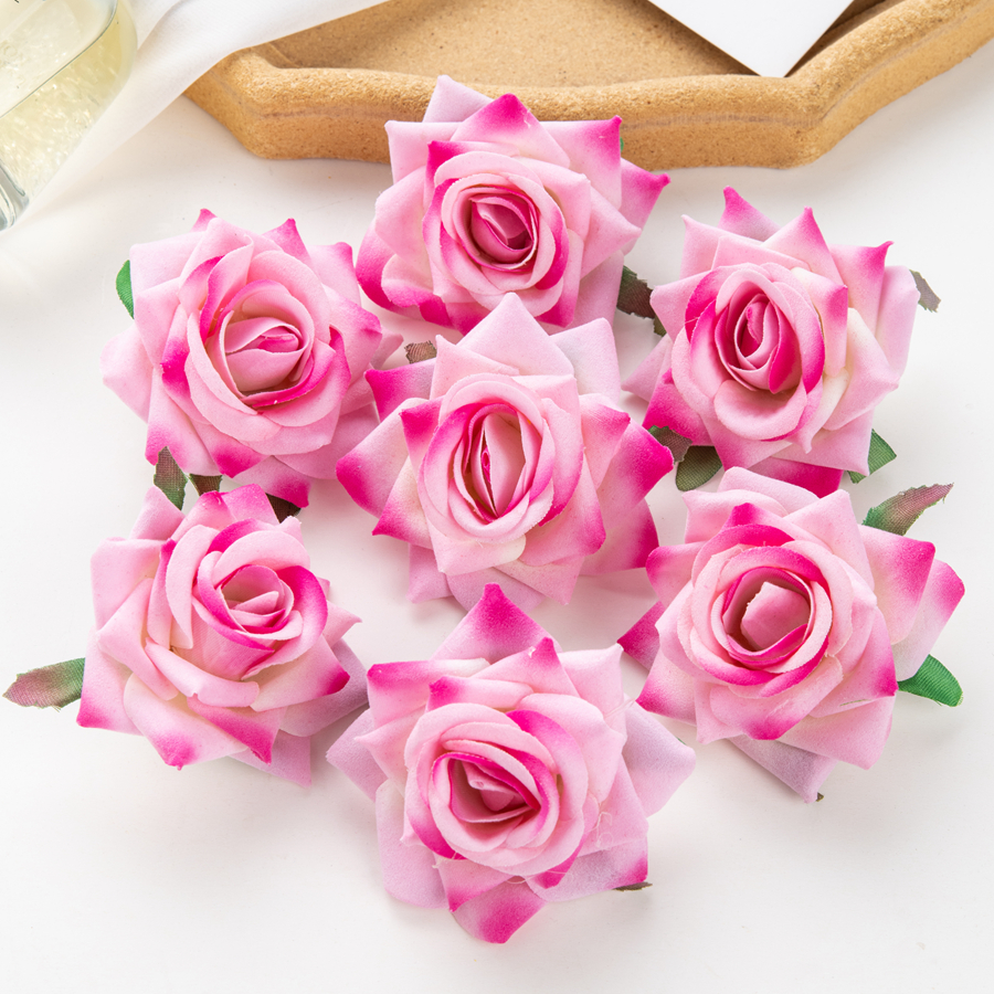 10 stuks kunstbloemen voor plakboek nieuwjaarsdecoratie bruiloft buiten tuin kerst huis bonbondoos flanel opgerolde rozen: Roze