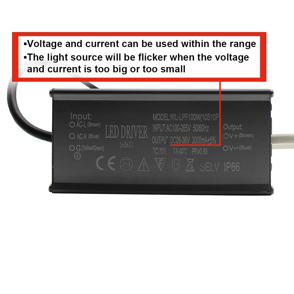 Aluminium IP66 70W LED Driver 3000mA AC 100-265V Power Supply Lighting Transformer Ballast for Spotlights / Street Outdoor lamp