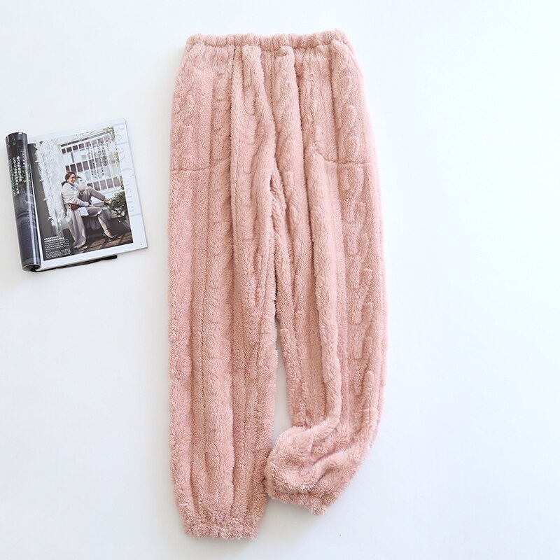 Ropa de casa de franela cálida para Mujer, pantalones de pijama gruesos de terciopelo, pantalón de dormir, ropa de invierno: Pink / L