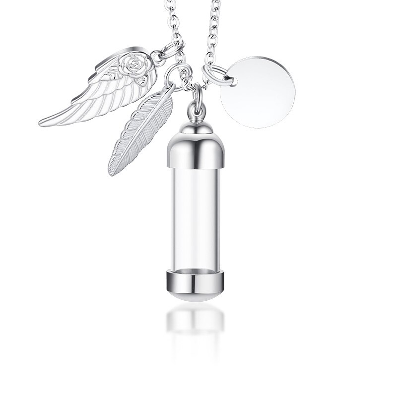 Vnox Tempo di Memoria Clessidra di Vetro Urna Cremazione Collana per Le Ceneri Gioielli Non Si Sbiadice Mai Amore Keepsake Regali con Le Ali Accessori: PN-716S-3