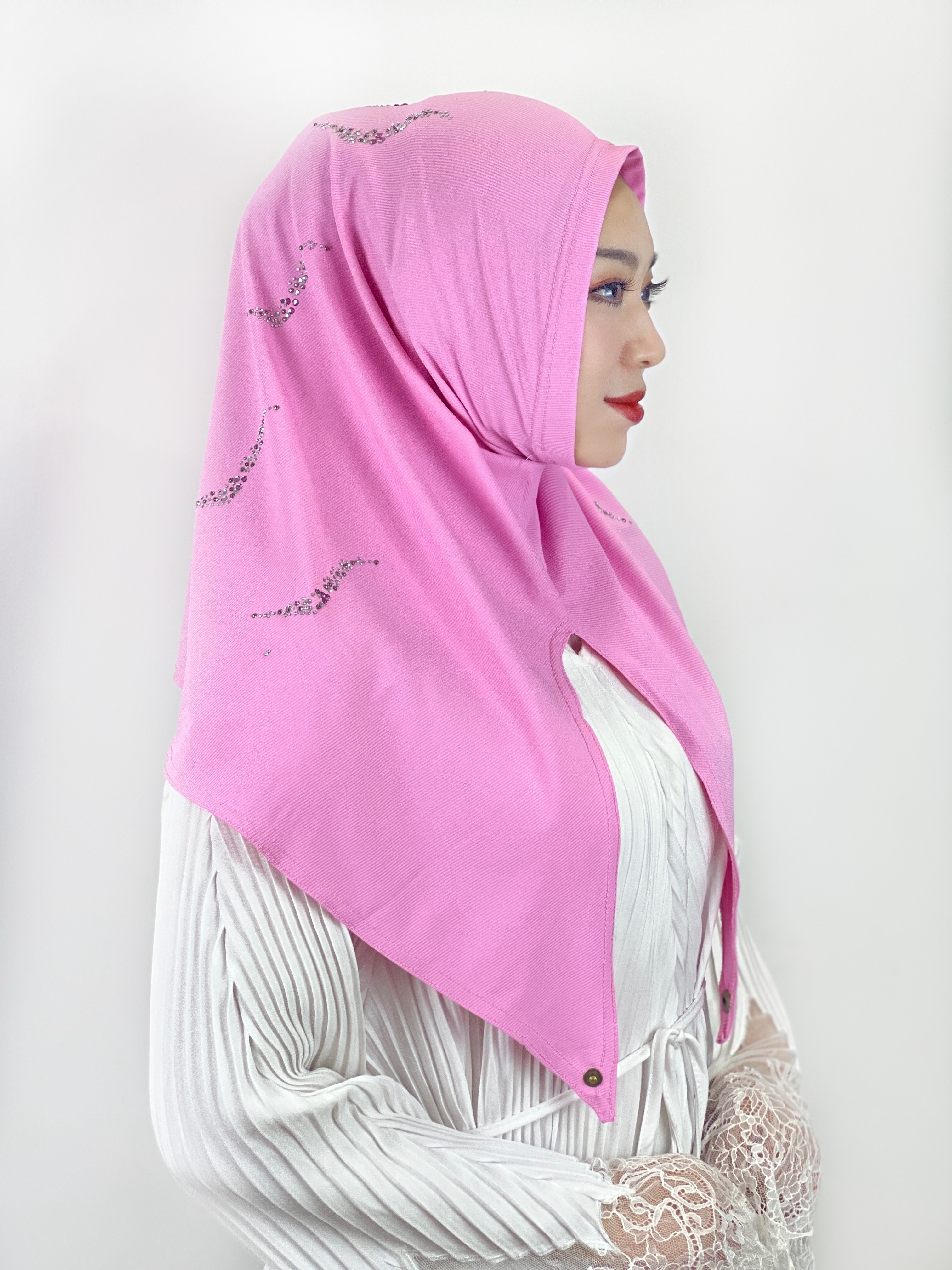pañuelo cabeza mujer turbante mujer burquini mujer musulmana Hijab musulmán con diamantes de alta elasticidad, pañuelo islámico de Color sólido, listo para usar, turbante plisado, envolturas para la cabeza: Red brown