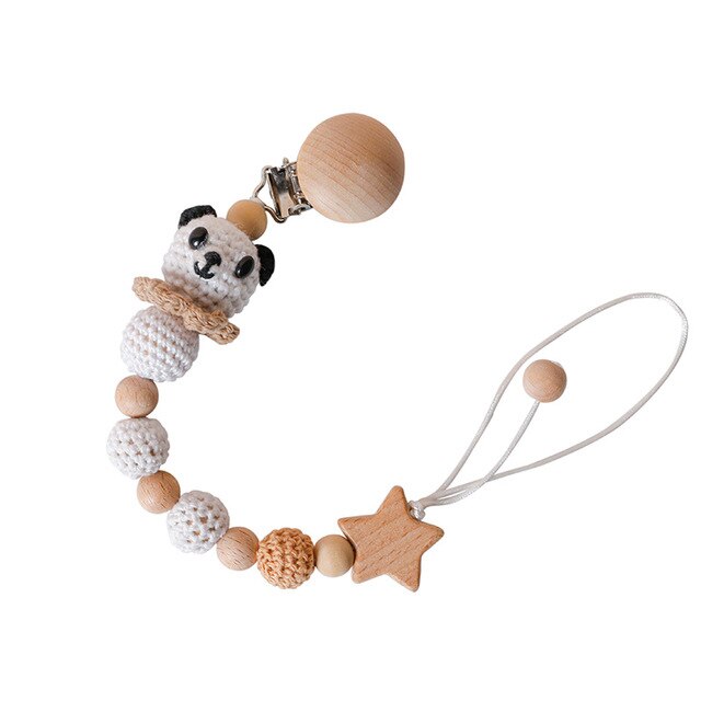 Rabbit Pacifier Chain Baby Teething Crochet panda Soother Holder Baby Teether Animal Newborn Baby Dummy Clips