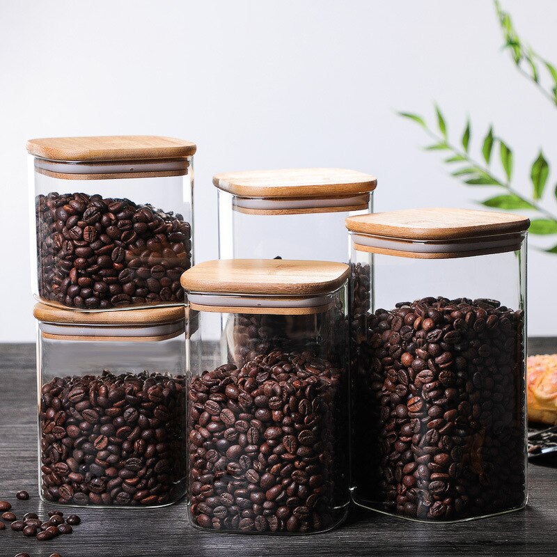 Factory Square Transparent Glass Sealed Storage Tank Seasoning Storage Bottles Milk Powder Candy Coffee Bean Jars