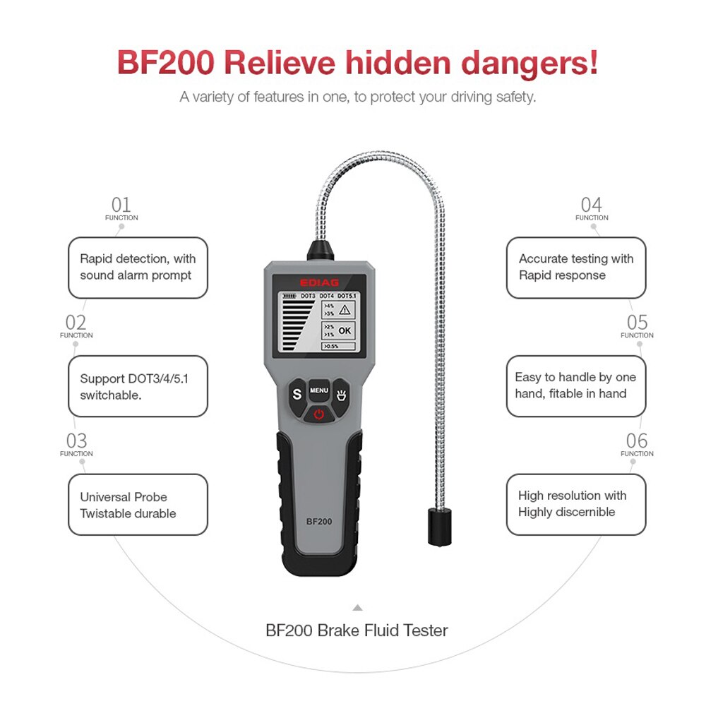 Digital Brake Fluid Tester BF200 for DOT3 DOT4 DOT5.1 Water Content Detector LED Display Car Accessories Oil Test Pen