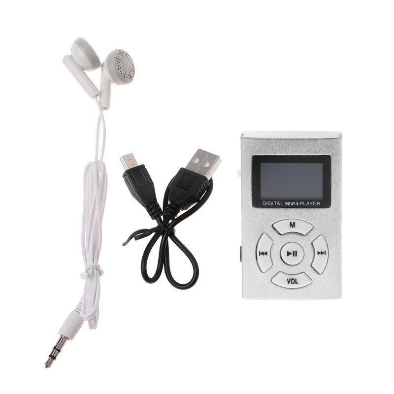 USB Mini MP3 Spieler LCD Bildschirm Unterstützung 32GB Mikro SD TF Karte glatt stilvolle Sport kompakt Mit Kopfhörer: Silber