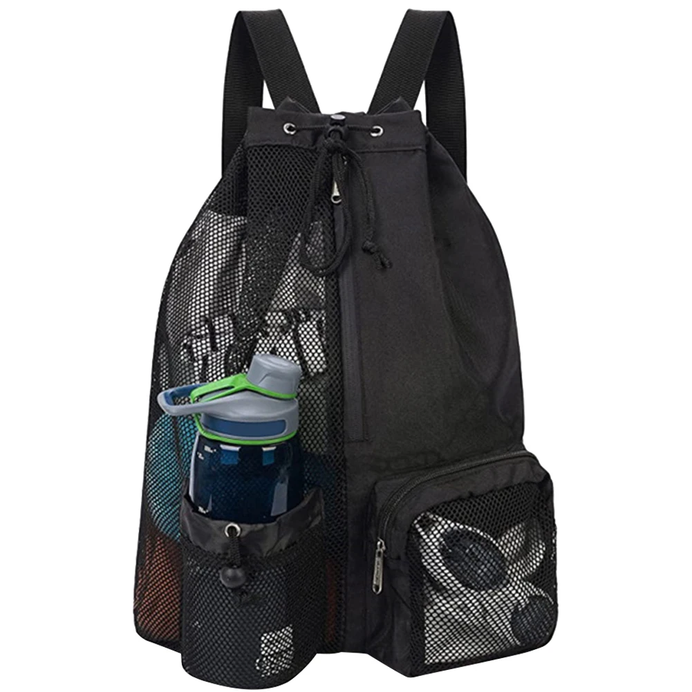 Drawstring Beach Storage Bag Sports Backpacks Basketball Bag Men Women Beach Backpacks Summer Swim Rucksack Mesh Sports Bag: black color