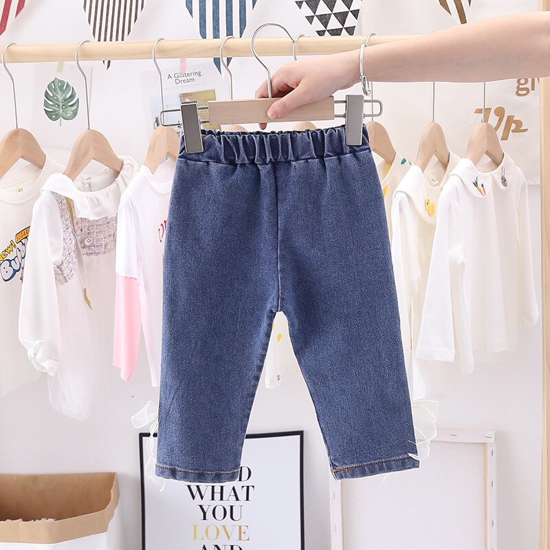 Baby jenter søte jeans høst barnesløyfe lange bukser uformelle denimbukser barn barneklær
