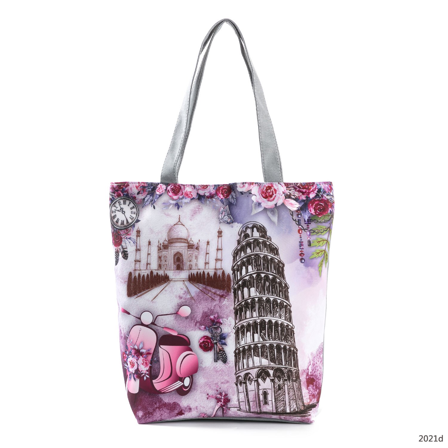 Bolso de hombro con estampado Floral de la Torre Eiffel de París, bolsa de mano informal, bolso de viaje que combina con todo, bolsa de compras portátil para mujer: 2021d
