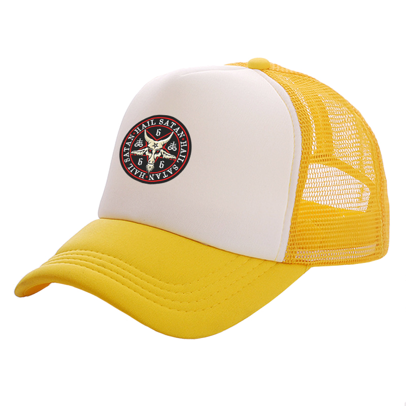 Hail Satan 666 Baphomet pentagramme casquette de camionneur hommes pendentif rouge chèvre chapeau casquette de Baseball Cool été unisexe maille Net casquettes: BLEU CIEL
