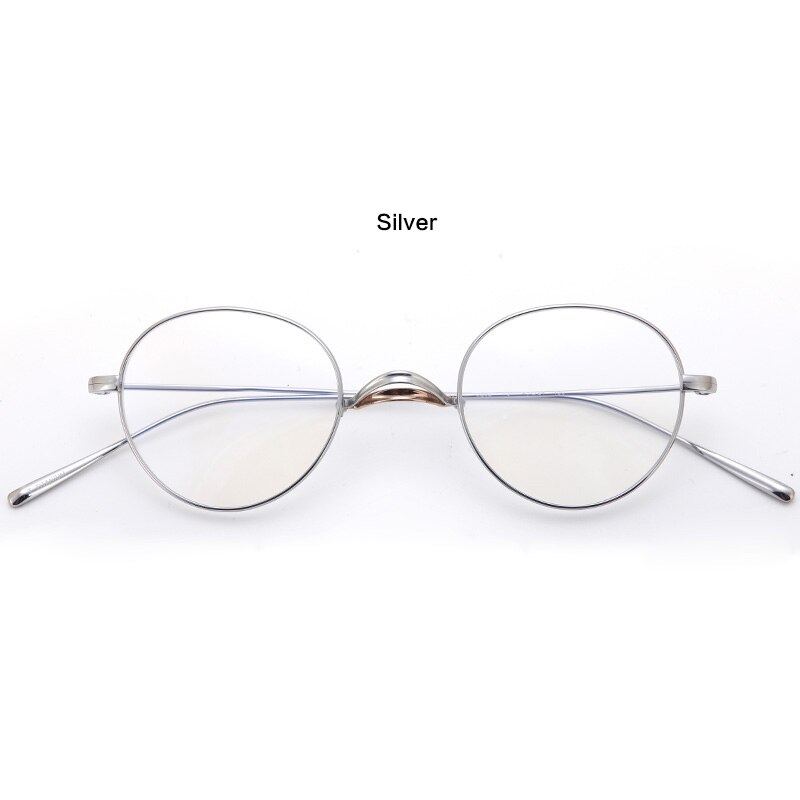 Gafas con montura de titanio para hombre y mujer, lentes ópticas de miopía graduadas para presbicia, ovaladas, Retro, Japón, coreanas: Plata
