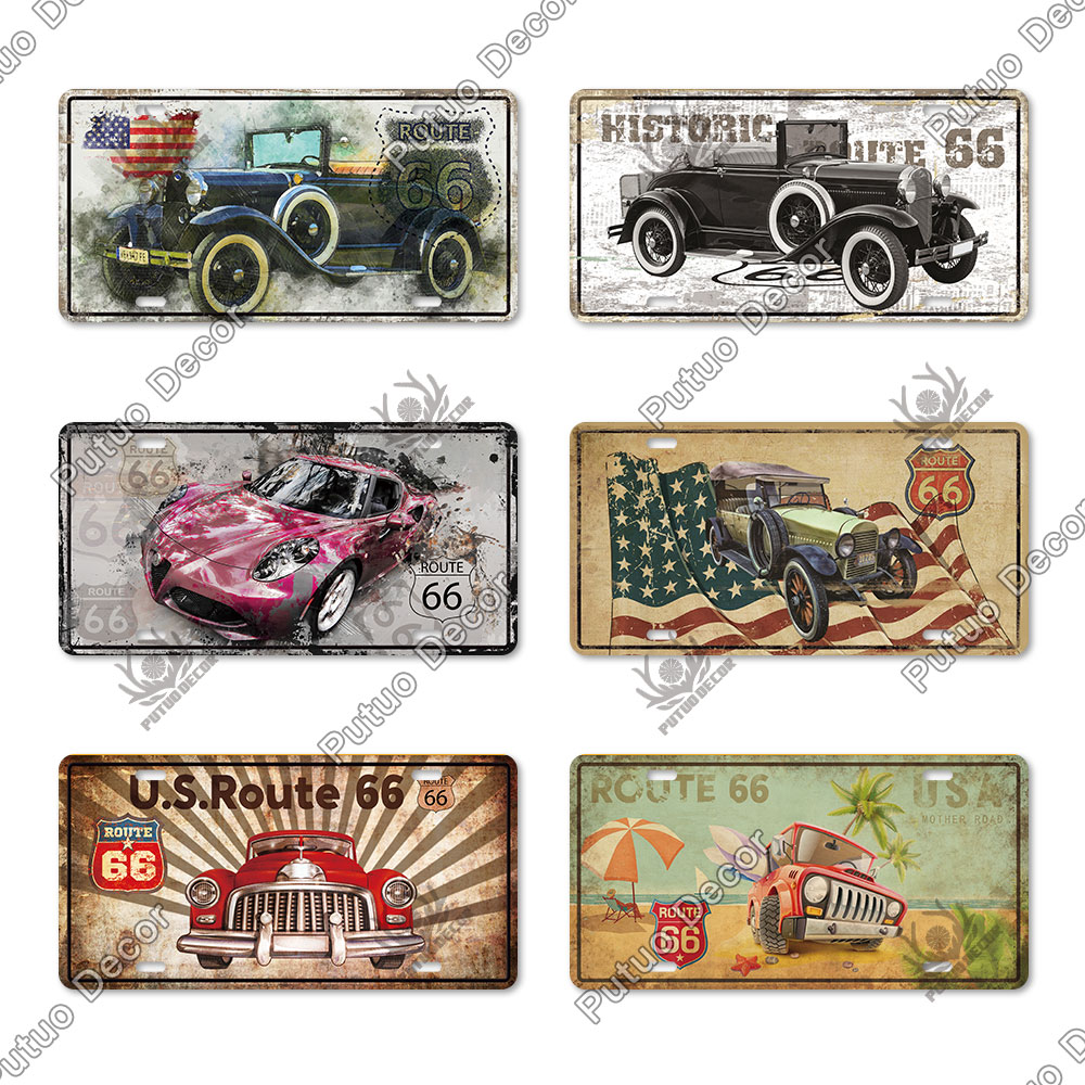 Putuo Decor-placa de matrícula Route 66, letrero de Metal Vintage para Bar, Pub, Gasolinera, garaje, hombre, cueva, decoración de pared del hogar