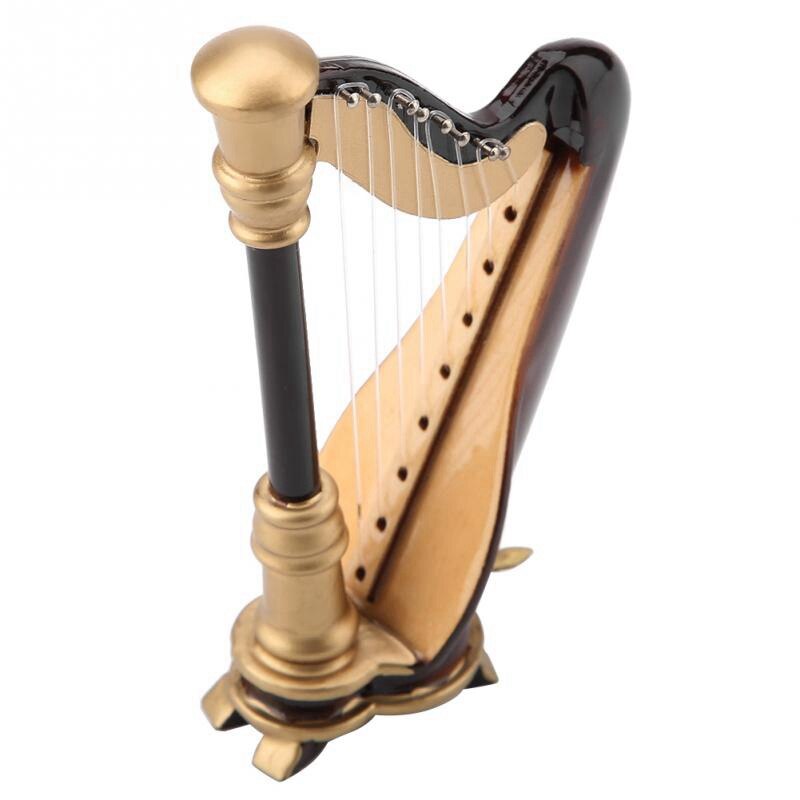 Træ mini harpe replika og kasse mini harpe model mini musikinstrument hjemmeindretning musikinstrument model 9cm