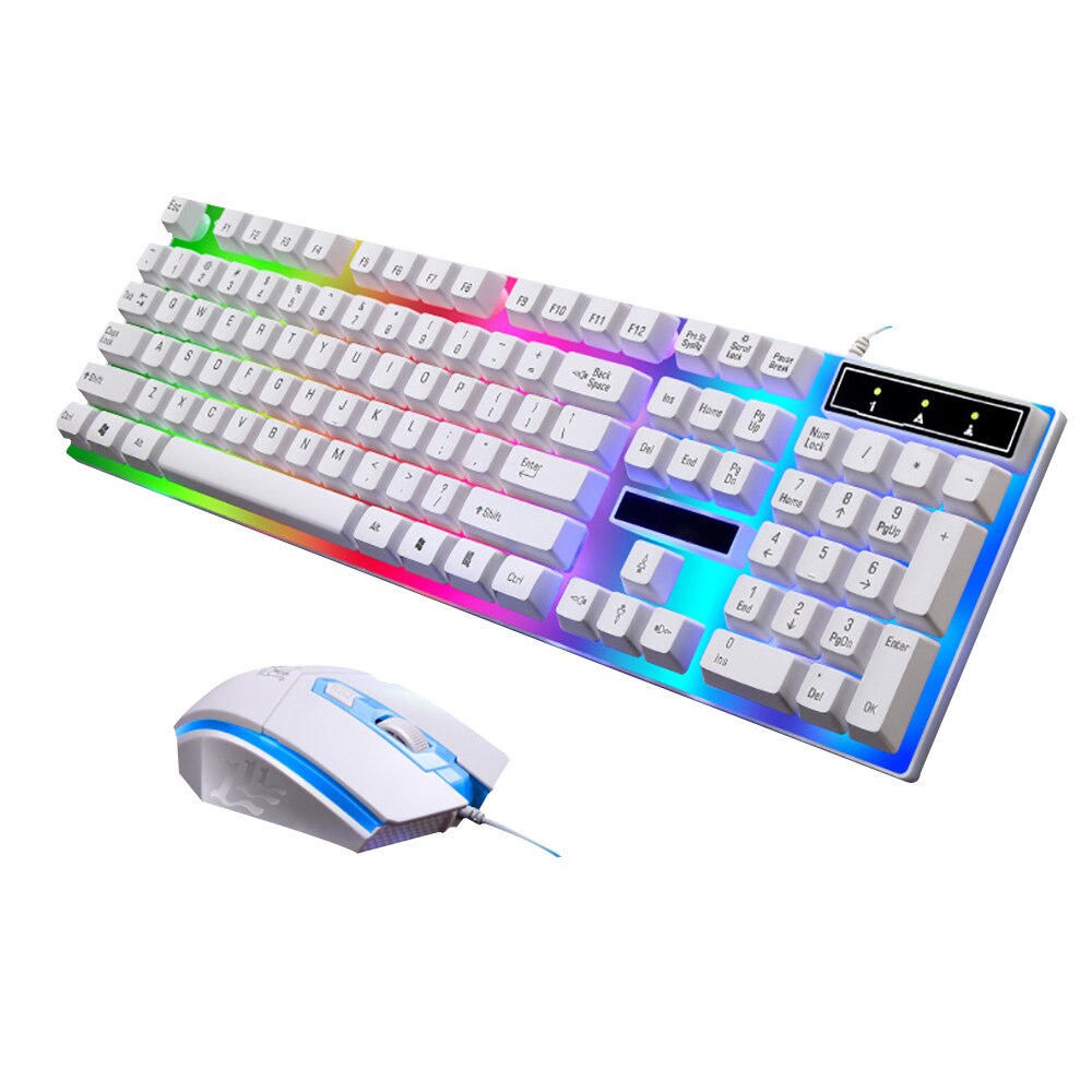 Cool About LED Wired Gaming Keyboard And Mouse Kit 2.4G Computer Multimedia Gaming Keyboard And Mouse Kit: White