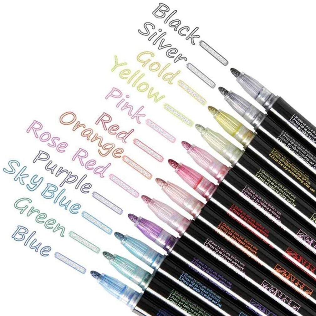 Dubbele Lijn Overzicht Marker Pennen 12 Kleuren Metallic Overzicht Markers Pennen Self-Outline Metallic Markers Dubbele Lijn Pen