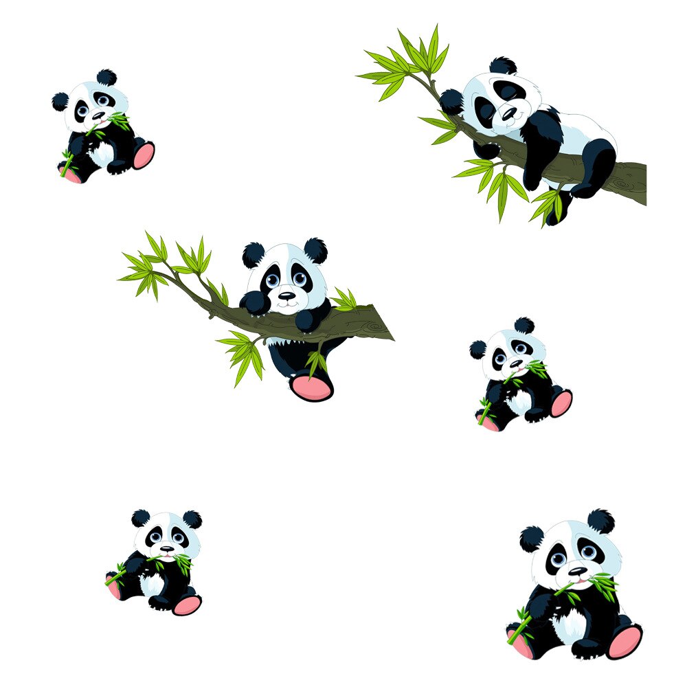 6 Stks/set Bamboe Panda Muursticker Voor Woonkamer Slaapkamer Kinderkamer Leuke Stickers Kleuterschool Kinderen