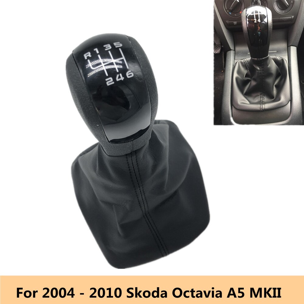 Gear Shift Knob - 5/6 Speed - Leather Boot - Replacement for Skoda Octavia A5 MK2 2004-2007