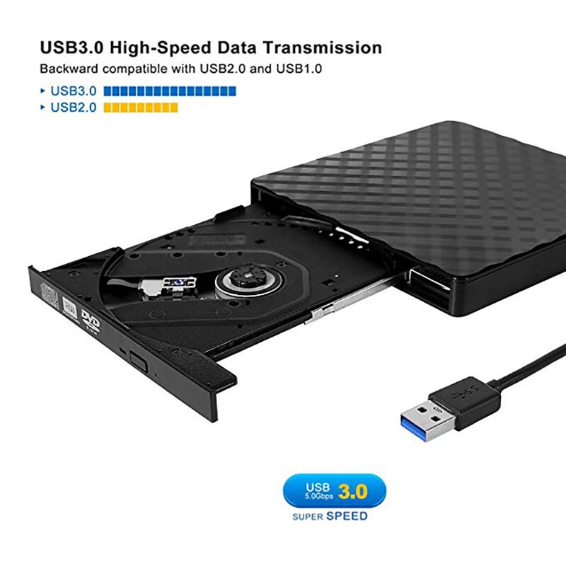 Portable high-speed USB 3.0 External CD/DVD ROM Optical Drive External Slim Disk Reader Desktop PC Laptop Tablet DVD Player