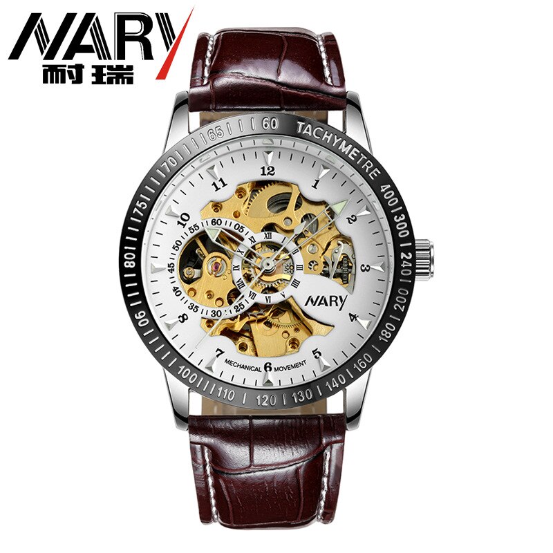 Nary / nary helautomatisk uthuling analog kan menn-er erproof 18026: brunt belte sølv sak mel