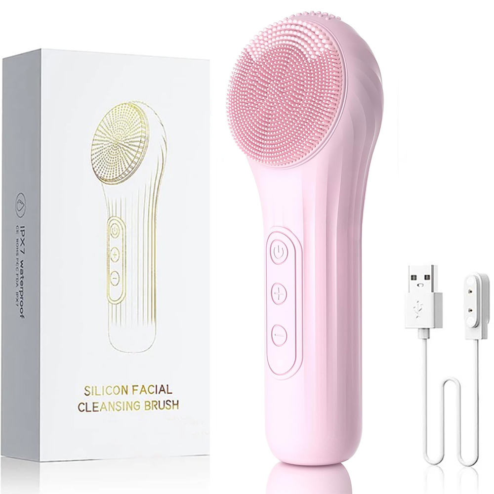 Sonic Waterproof Facial Cleansing Brush Rechargeable Scrubber Exfoliating Vibrating Deep Clean Face Cleaner Skin Care Tool: pink