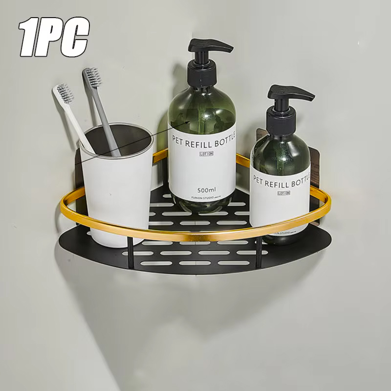 Bathroom Shelves Wall Mounted Non perforated Bathroom Shelf Shower Storage Shelf Kitchen Organizer Bathroom Corner Shelf: WHITE