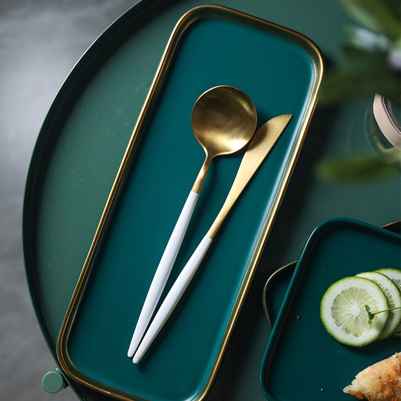 Nordic light luxe keramische westerse steakbord groen phnom penh vierkant bord dessert dessert taartschaal huishoudelijk servies