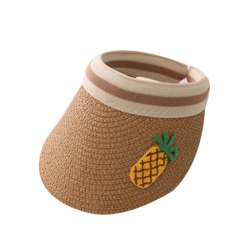 Sommar barn frukttryck bred brätte uv-skydd hatt topplös halmkeps solhatt barn solkeps halmkeps solhatt barn solkeps uv-skydd: Kaffe ananas