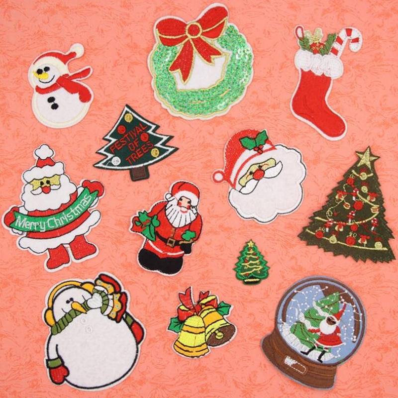 1Pcs Christmas Style Patch For Clothing Iron On Embroidered Sew Applique Cute Patch Fabric Badge Garment DIY Apparel Accessories