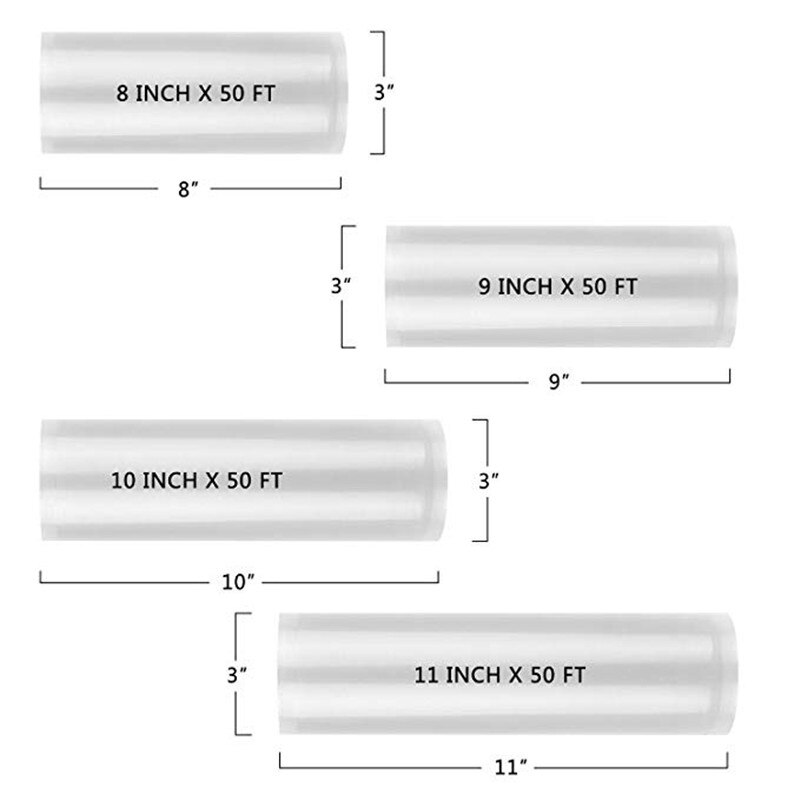 Vacuum Sealer Rolls, Sous Vide Bags, Four (4)，Commercial Grade Plastic, Food Vac Storage & Seal, Airtight Vacume Saver