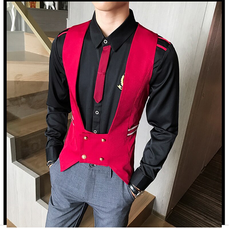 Smoking vest herre dobbeltradet ensfarvet slim fit herre vest vest ærmeløs casual business vest m -5xl