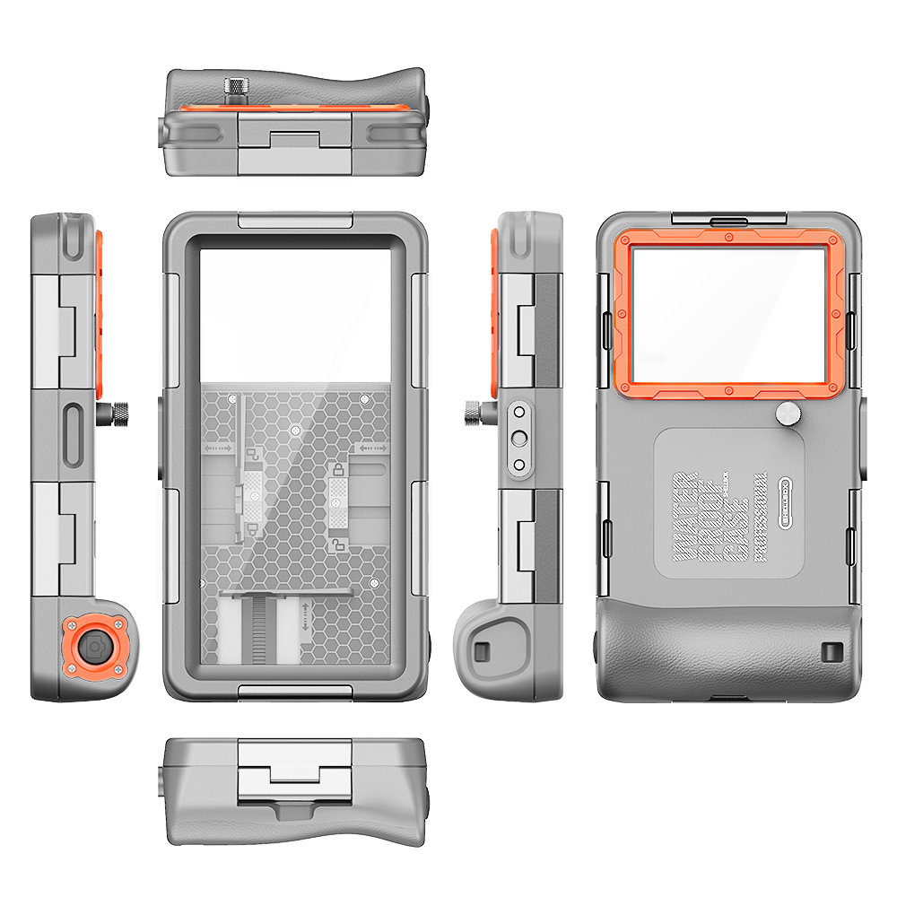 Shellbox Nieuw geüpgradede veelkleurige IP68 standaard 15M/50ft duiken/zwemmen fotografie professionele duiken waterdichte telefoonhoes: GRIJS