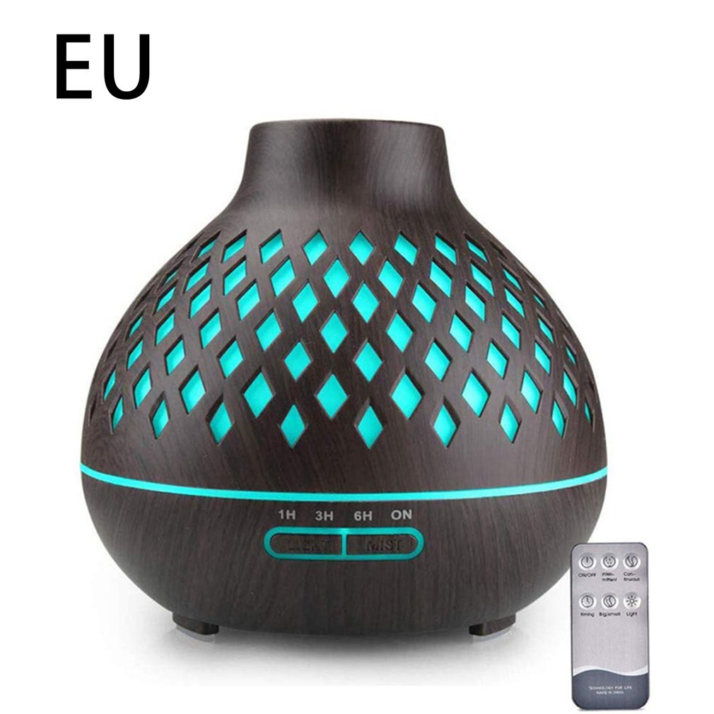 400ML Wood Essential Oil Diffuser Ultrasonic Usb Air Humidifier With 7 Color Led Lights Remote Control Office Home EU Plug