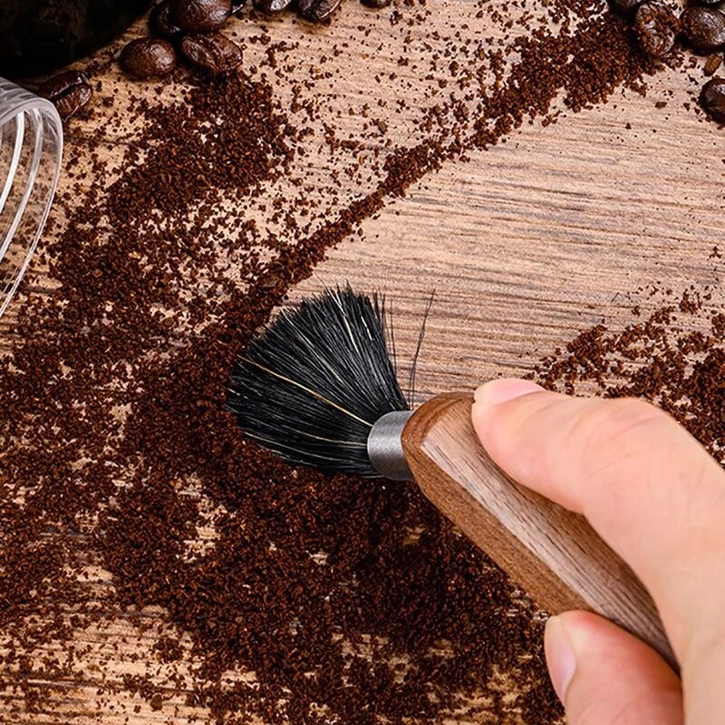 Walnut Coffee Grinder Clean Brush With Natural Bristles Lanyard Coffee Machine Brush Cleaner Tool Barista Home Kitchen Supplies