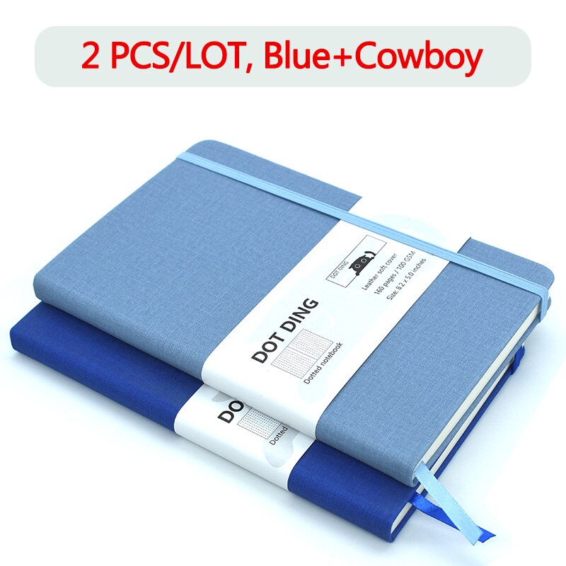 kule prikket tidsskrift  a5 100 gsm lys beige papir innvendig lommebånd bokmerke notatbok planlegger skrivesaker: 2 stk-blå-cowboy