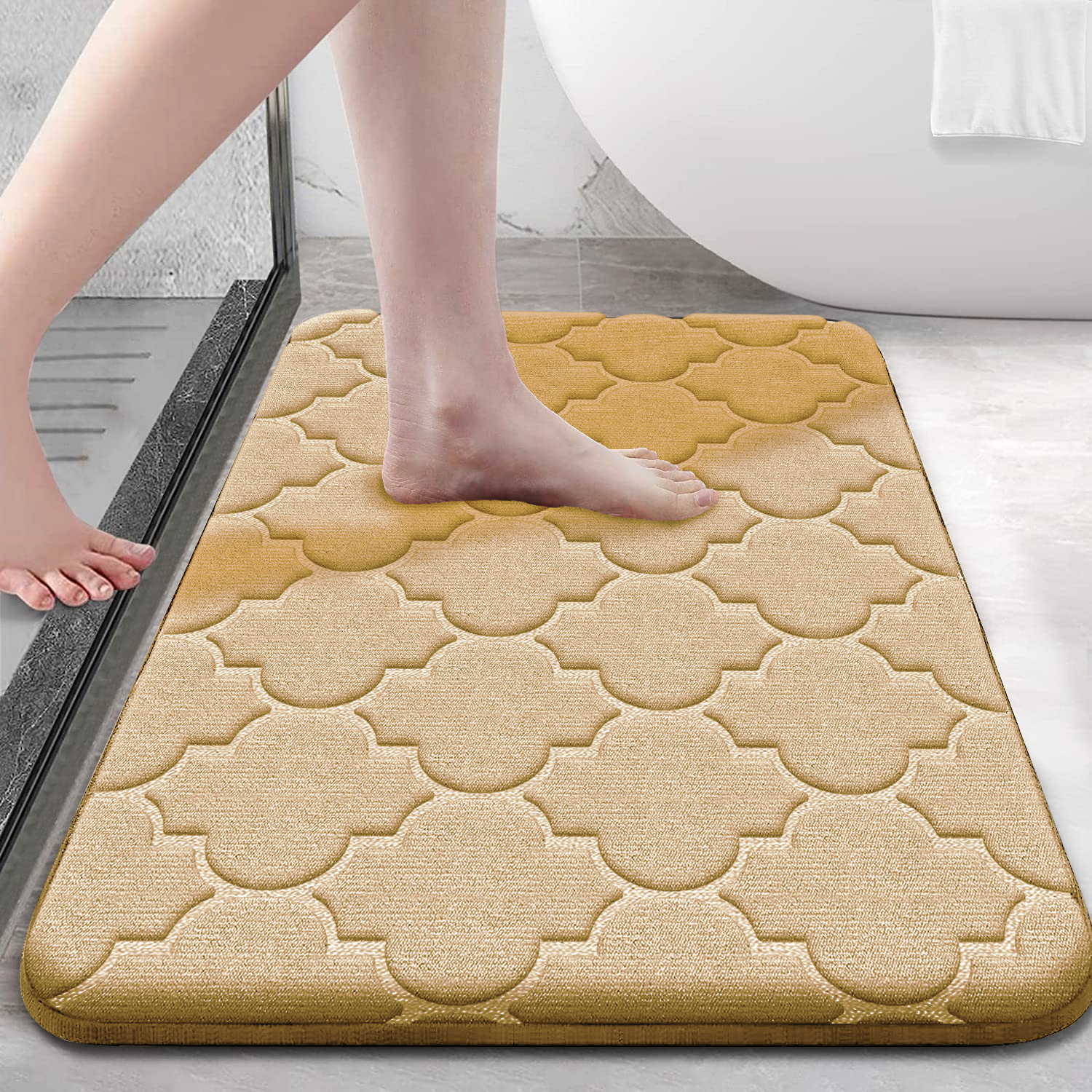Memory Foam Bathroom Rug Anti-slip bathroom mat ultra Soft floor mat Non-Slip Water Absorbent and Machine Washable: Yellow / 400MMx600MM
