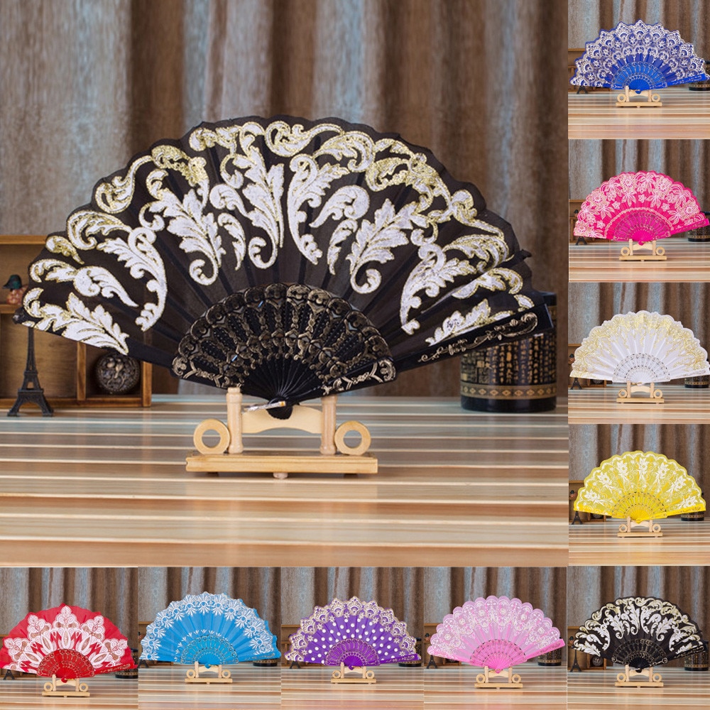 1 Stck Chinesischen/Spanisch Stil Fan Spitze Seide Klapp Hand Blume Fan Für Tanz Hochzeit Party Dekoration Werkzeug