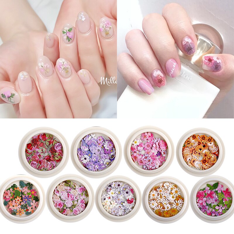 Neglekunst dekorationer negletilbehør tusindfryd blomster og blade blandet neglepasta ultra tynd neglefiner 3 dnail art 1 æske