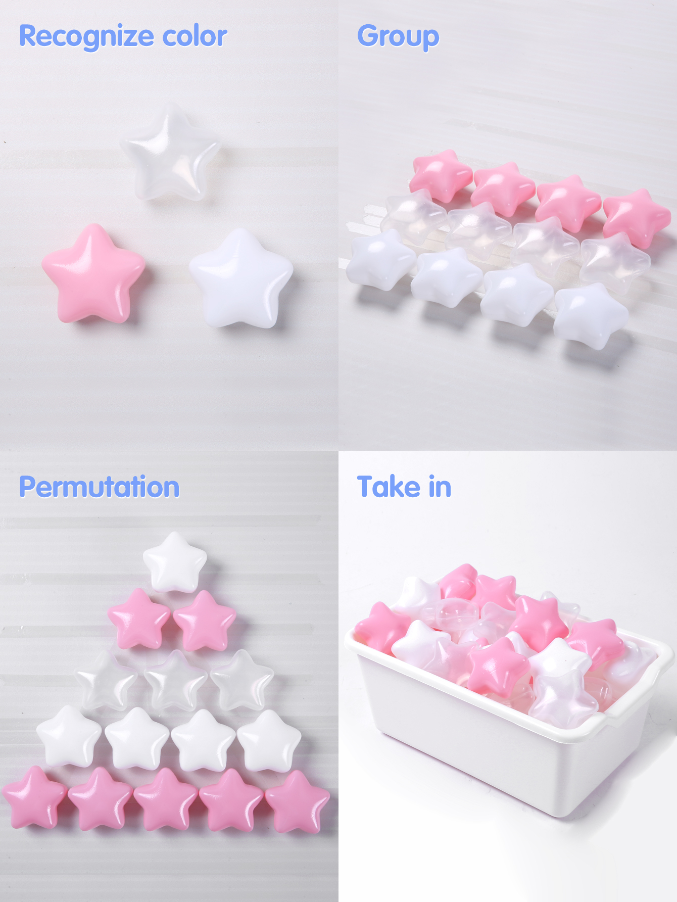 150pcs Non-Toxic Free BPA Soft Plastic Balls 2.67inch Star Multi-shaped for kids Play house Pool Birthday Party Decoration