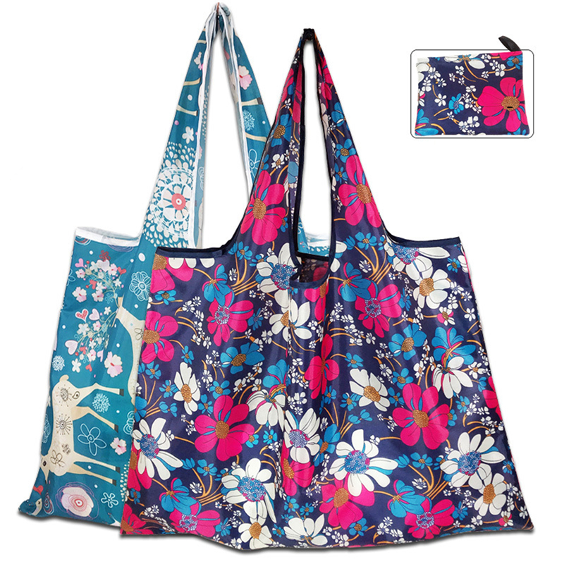 Sacs de courses portables à la , diverses impressions et grande capacité, en Nylon pratique, facile à plier, paquet essentiel de voyage