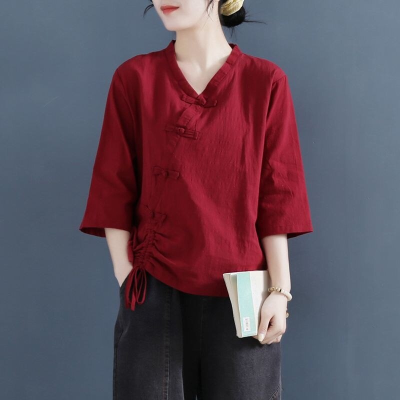 Woman Traditional Chinese Clothing Retro Solid Color Hanfu Top Women Tops Oriental Tang Suit Chinese Blouse 12700
