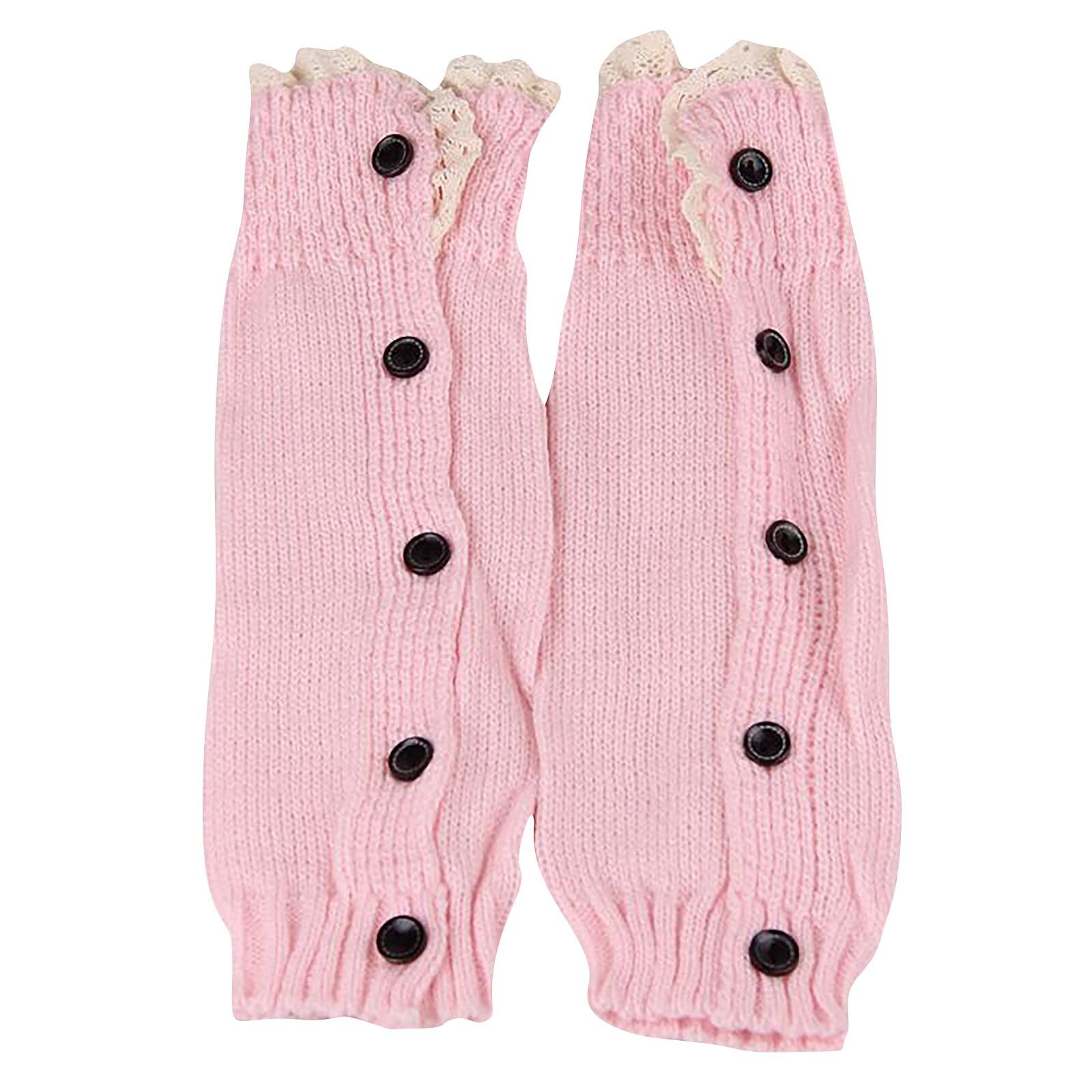 Winter Buttons Leg Warmers Kids Boot Cuffs Winter Buttons Knit Leg Warmers Boot Topper Socks 2 Pairs Calentadores De La Pierna: Pink