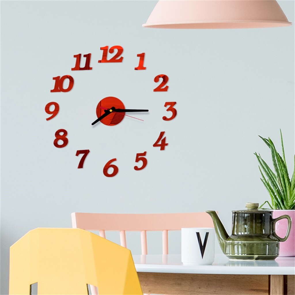 3d Diy Roman Numbers Acrylic Mirror Wall Sticker Clock Home Decor Mural Decals: Red 