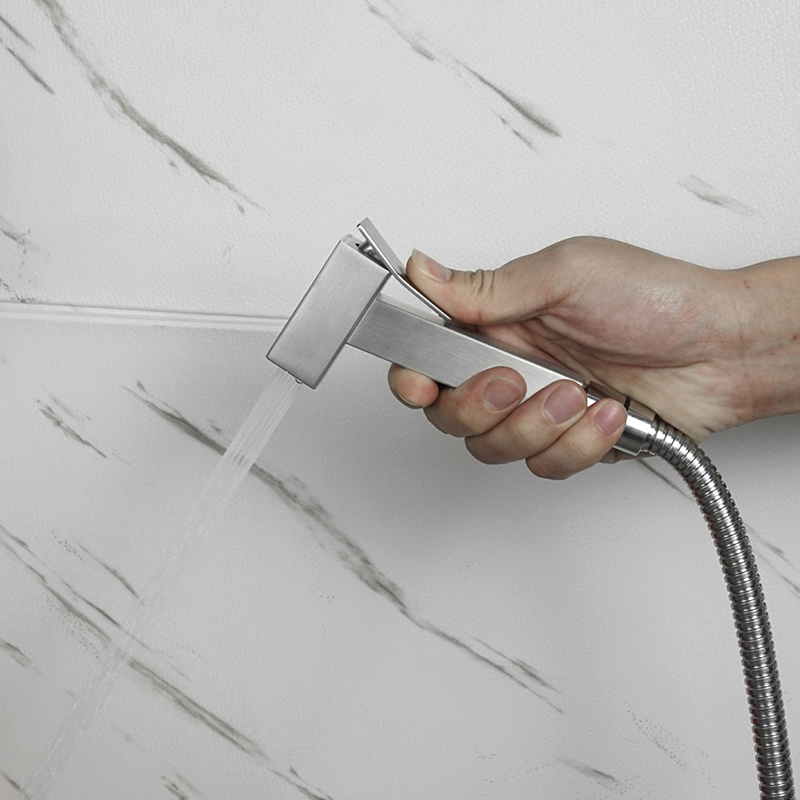 Brushed Steel Douche Kit Hand Held Bidet Sprayer Portable Toilet Bidet Faucet Shattaf Valve Jet Set Bathroom Hygienic Shower