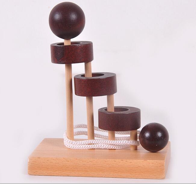 Desk Novelty 3D Wooden Rope Loop Puzzle IQ Mind String Brain teaser Game for Adults Kids: Model 1