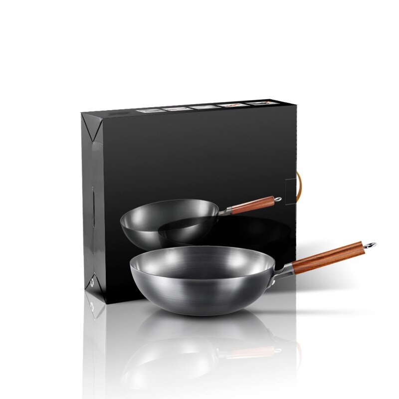 Konco Chinese Ijzeren Wok Traditionele Handgemaakte Ijzeren Wok Non-stick Pan Non-Coating Gas En Inductie Kookplaat Kookgerei keuken Pot: 32cm