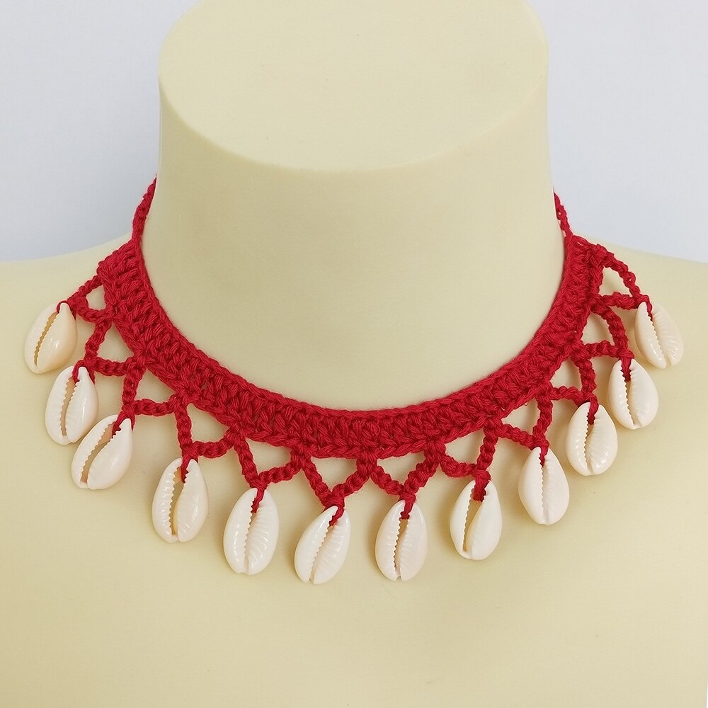 Buy 2 Get 30% Off Girl Cute Sea Shell Choker Necklace Crochet Bohemian Beach Tassel Necklace Shell Chain For Women Pendant