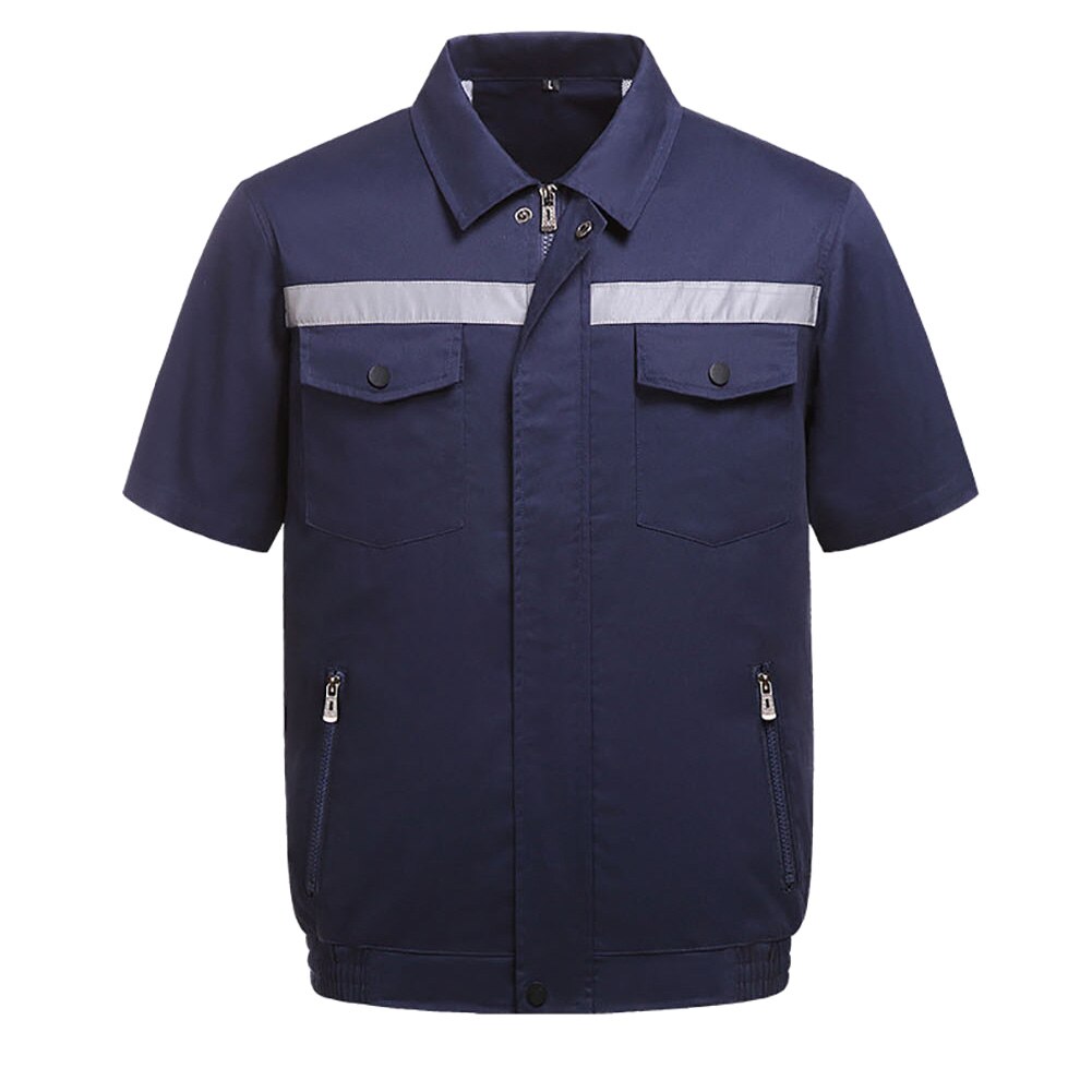 Summer Japanese Air Cooling Fan Reflective Strip Short Sleeve Jacket Electric Welding Site Factory Fan Cooling Working Top Coat: Navy Blue / XXL